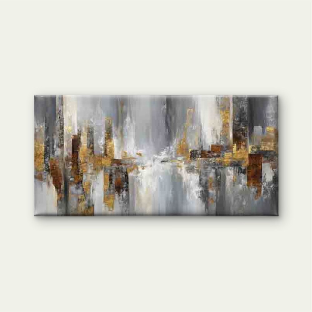 Abstract Black White Golden Beige Brown Unframed Canvas Painting for Living