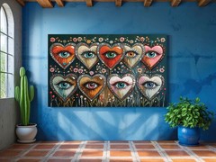 Psychedelic Heart Eye Art Canvas Print: Gothic Jewel-Toned Decor Ready to Hang