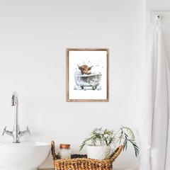Cute Highland Cow Art Prints, Funny Bathroom Canvas Wall Decor Rustic Farmhouse