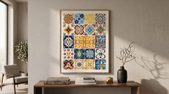 Elegant Floral Ornament Poster, Italian Tile Style Wall Art, Boho Home Decor