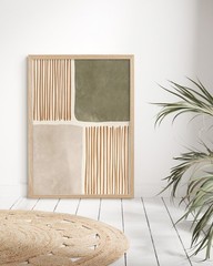 Natural OAK Wood Abstract Geometric Framed Wall Art,12x16in Neutral Green Bei…