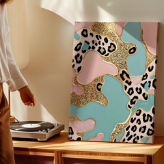 Wall Art Abstract Leopard Print Pink Blue Gold Glitter Pattern Decor Poster