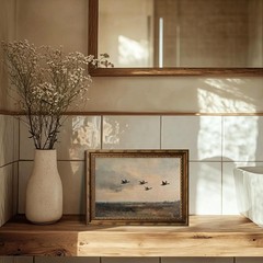 Vintage Farmhouse Duck Wall Art for Living Room, Rustic Flying Ducks Landscap…