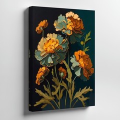 Large Floral Canvas Wall Art Modern Orange Blue Flowers Botanical Canvas Print