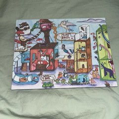Unframed Whimsical Canvas Mermaid Cloud Vacation Hotel NWOT Ready To Hang 9”x12”