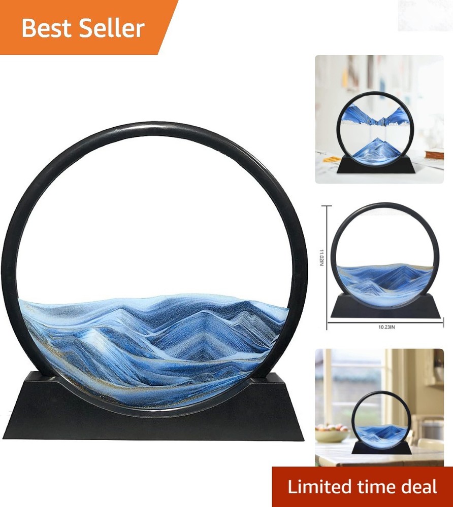 Moving Sand Art Picture 12in Deep Sea Seascape Desktop Decor Blue Glass
