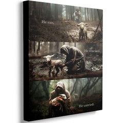 He Ran He Rescued He Carried Canvas Print Jesus and Lost Sheep Wall Art