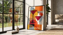 Mid Century Modern Cocktail Poster Geometric Bar Cart Art Print Retro Wall Decor