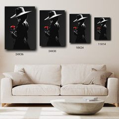Red Rose & Silhouette Woman – Black and White Canvas | Gothic Wall Art