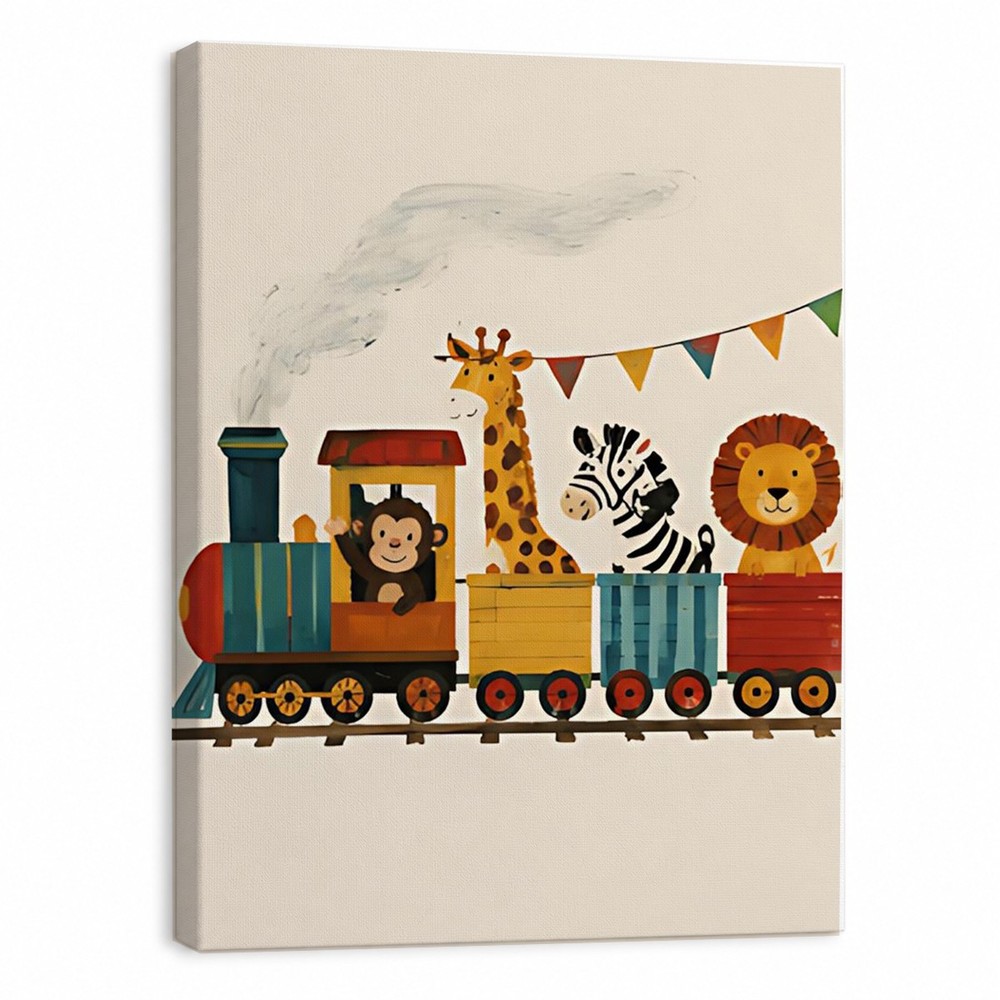 Custom Animal Train Canvas, Kids Nursery Wall Art Gift