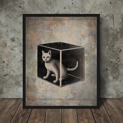 Retro Schrodinger’s Cat Wall Art, Quantum Physics Science Math Poster Decor