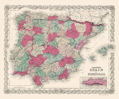Historic Map – Spain Portugal – Colton 1874 – Vintage Wall Art