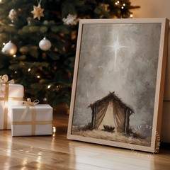 Christmas Nativity Scene Canvas Print | Christian Manger Wall Art Decor