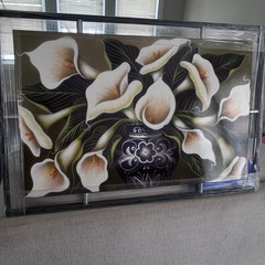 Framed Calla Lily Floral Art Print Wall Decor Horizontal Black White Green