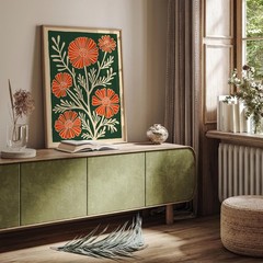 Retro Flower Poster, Mid Century Modern Botanical Wall Art Print