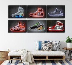 6Pcs Neon Effect Sneakers Wall Art Teen Art Posters Prints Fashion Trendy Neo…