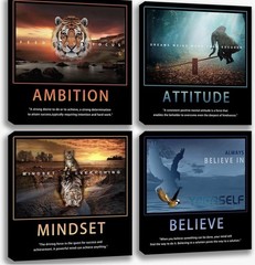 Motivational Wall Art Set of 4 Canvas Prints 11″x11″ Framed