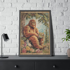 SASQUATCH FLOWERS Poster, Bigfoot Botanical Decor, Romantic Cryptid Wall Art