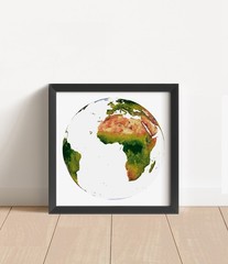 World Map, Vertical Perspective Projection World Map, Framed World Relief Map