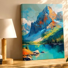 Wall Art Abstract Mountain Lake Landscape Canvas Print Blue Green Nature Decor