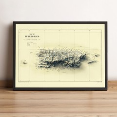 Puerto Rico Map, Puerto Rico 2D Relief Map, Puerto Rico Vintage Map – 2D Flat