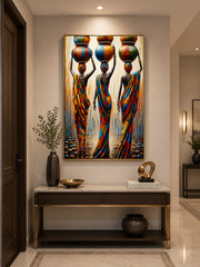 Mixed Media Canvas Print Hand-Painted Finish Colorful African Women Wall Art