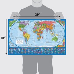 2 Pack – Laminated World Map Poster & USA Set – Equal 18” x 29”, Blue