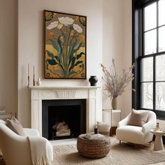 Art Nouveau Floral Poster, Gold Green Vintage Flower Wall Art Decor