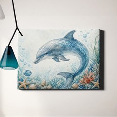 Watercolor Dolphin Wall Art Underwater Illustration Sea Life