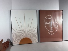 Pair of Mid Century Modern Style Minimalist Abstract Art Prints Wall Hangings