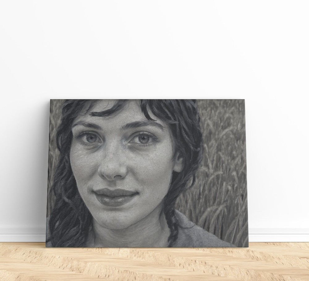 Vtg 1900s Black White Portrait Oil Painting Bedroom Home Decor Canvas Painting