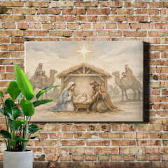 Classic Nativity Scene Framed Canvas Religious Wall Art