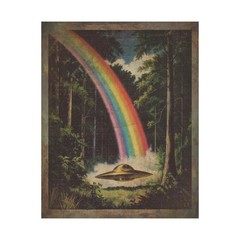 Vintage UFO RAINBOW Wall Art, Alien Pot of Gold Decor, Sci-fi Gay Pride Poster