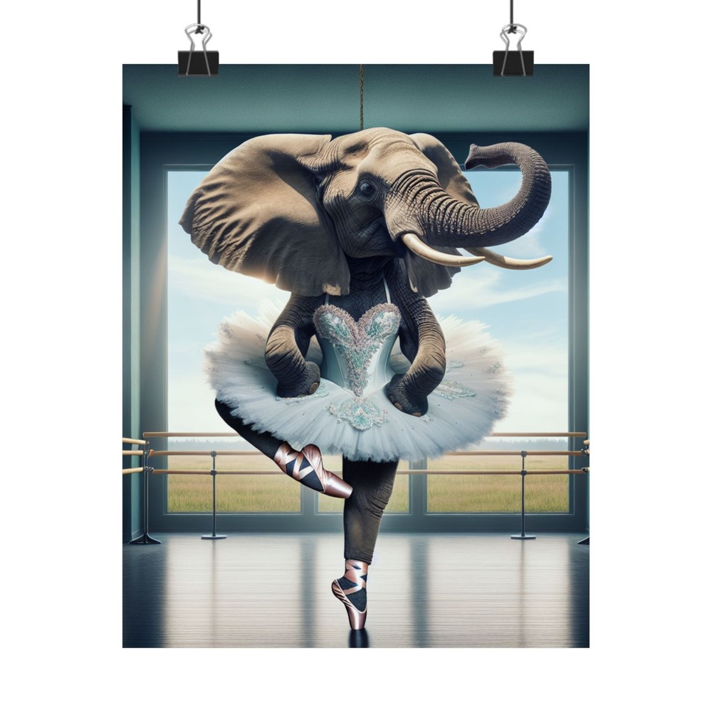 Ballerina Elephant Poster, Nursery Art, Kids Room Decor, Matte Print, 8 x 10 in