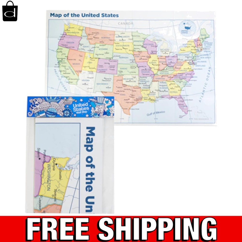 Wall Map Of The United States USA Road Travel Maps City Name US Poster 40″ x 28
