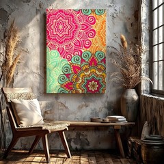 Wall Art Colorful Boho Mandala Floral Pattern Print Decorative Home Poster Print