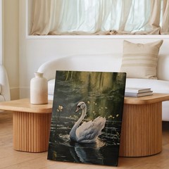 Elegant Swan Water Lilies Canvas Wall Art Nature Wildlife Painting Home Decor