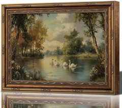 Framed Vintage Classical Swan Canvas Wall Art White Swan Painting Picture Wal…
