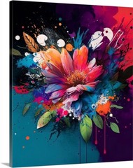 Flowers Splash Oil Painting Art Print Gallery Canvas Wrap Wall Art