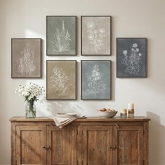 Framed Neutral Botanical Wall Art Set for Living Room, Vintage Minimalist Flo…