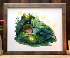 Fairy Wall Art Print, Sleeping Fairy Boy and Fireflies Art Decor, Fantasy Art #2