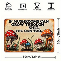 1pc Mushroom Inspirational Metal Wall Art Tin Metal Signs 8×12 Inches, Durable H