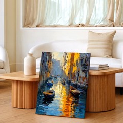 Wall Art Venice Canal Boats Oil Painting Print Sunlit Water Cityscape Decor