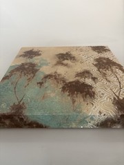 VTG Abstract Art Golden Teal Brown Simple Canvas Wall Portrait 12″x12″x2″