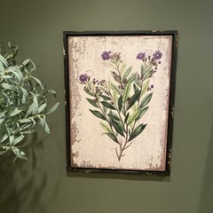 Framed Flower Wall Decor Botanical Wild Indigo Branch Print on Wood