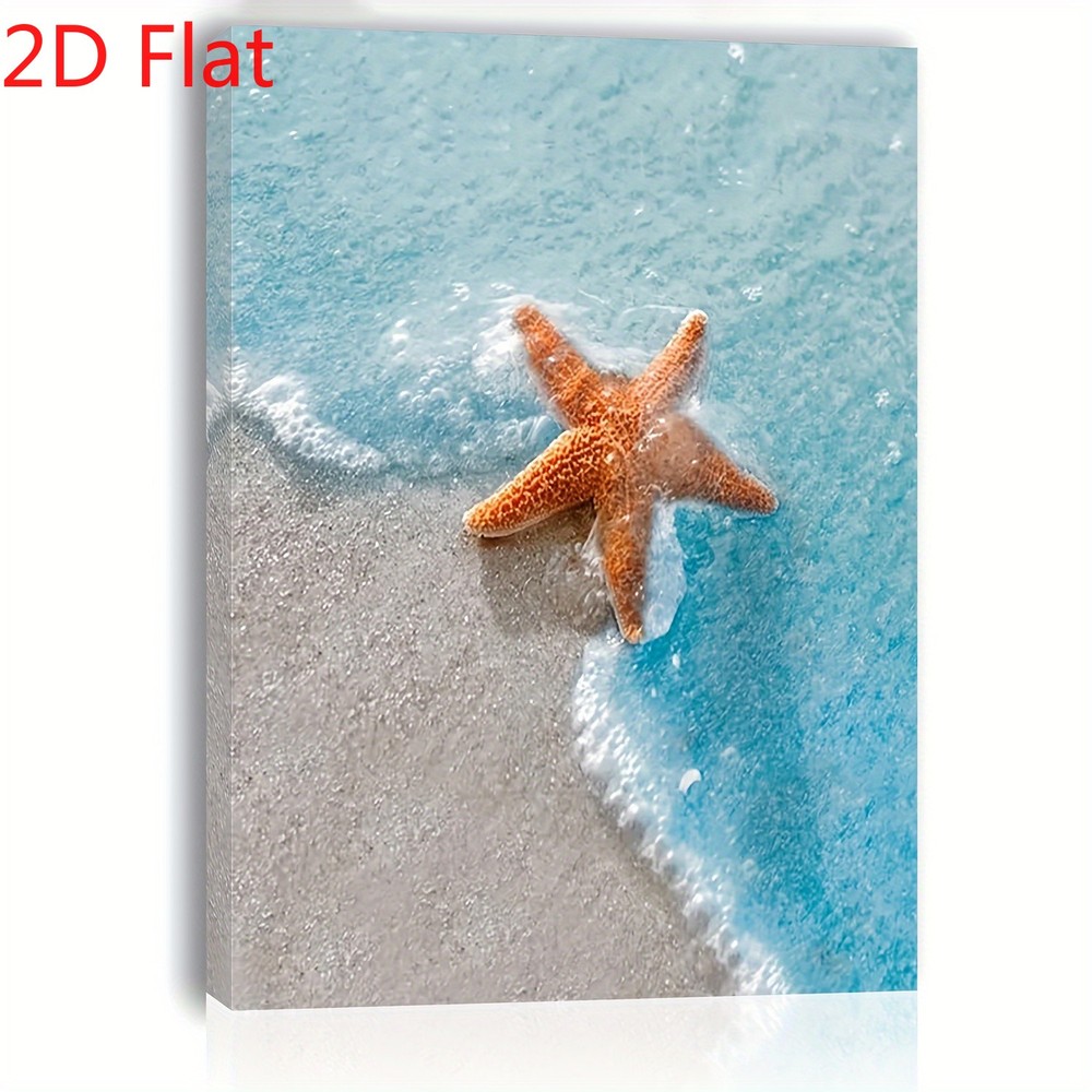 Ocean Beach Orange Starfish Soft Watercolor Canvas, Coastal Neutral Room Decor