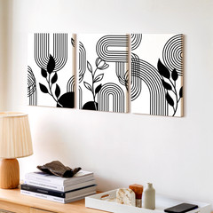 3 Pieces Abstract Botanical Geometric Patterns Black Large Wall Art Set Of 3