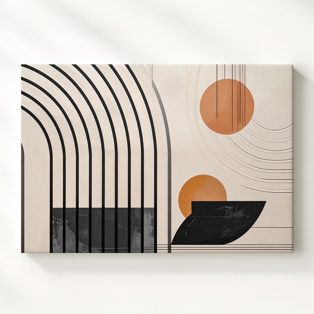 Modern Arch Flow Canvasminimalist Black Line & Circle Abstract Art Wall Art