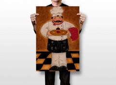 French Cook Kitchen Fat Chef Dancing Print Wall Art Home Decor – POSTER 20×30