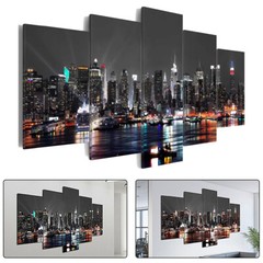 Modern City Night Painting 5 Pieces Canvas Wall Art Poster Print Home Decor Art